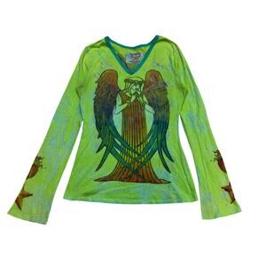 Vintage Y2K Butterfly Dropout Angel Wings LS Shirt Women's XS Grunge Fairy